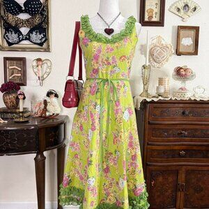 whimsical fairy floral cottagecore midi dress w ruffles